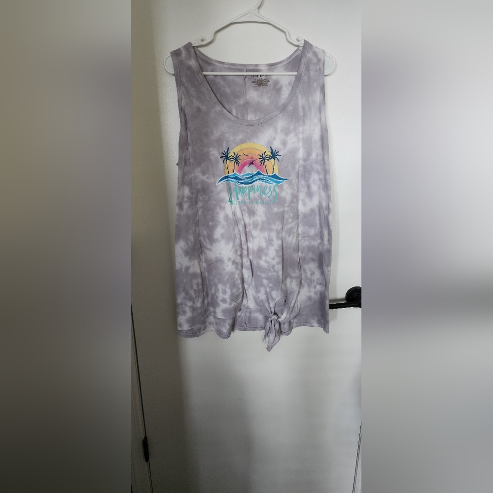 Lane Bryant Gray Tie-Dye Tank Top with Tropical Print